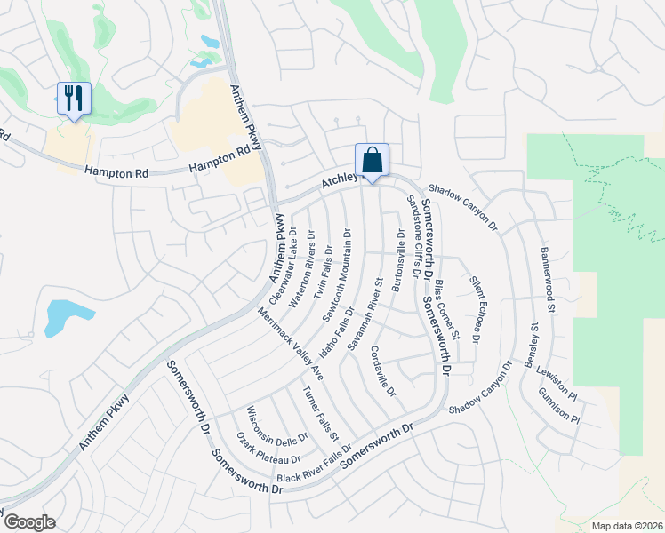 map of restaurants, bars, coffee shops, grocery stores, and more near 2124 Sawtooth Mountain Drive in Henderson