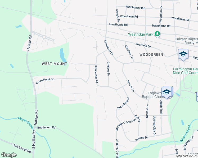 map of restaurants, bars, coffee shops, grocery stores, and more near 3829 Gloucester Road in Rocky Mount