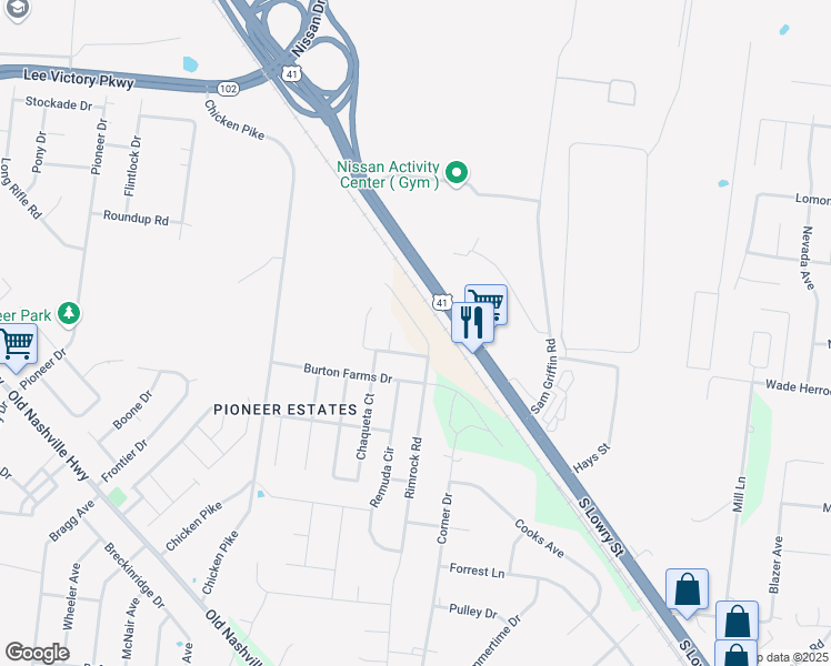 map of restaurants, bars, coffee shops, grocery stores, and more near 1300 Rimrock Road in Smyrna