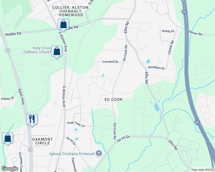 map of restaurants, bars, coffee shops, grocery stores, and more near 2011 Magnolia Tree Lane in Durham