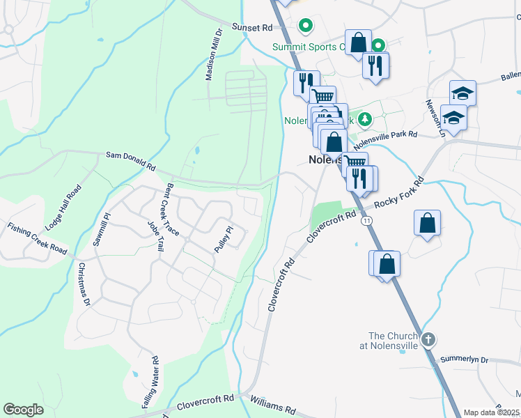 map of restaurants, bars, coffee shops, grocery stores, and more near 4020 Hebron Trace Drive in Nolensville