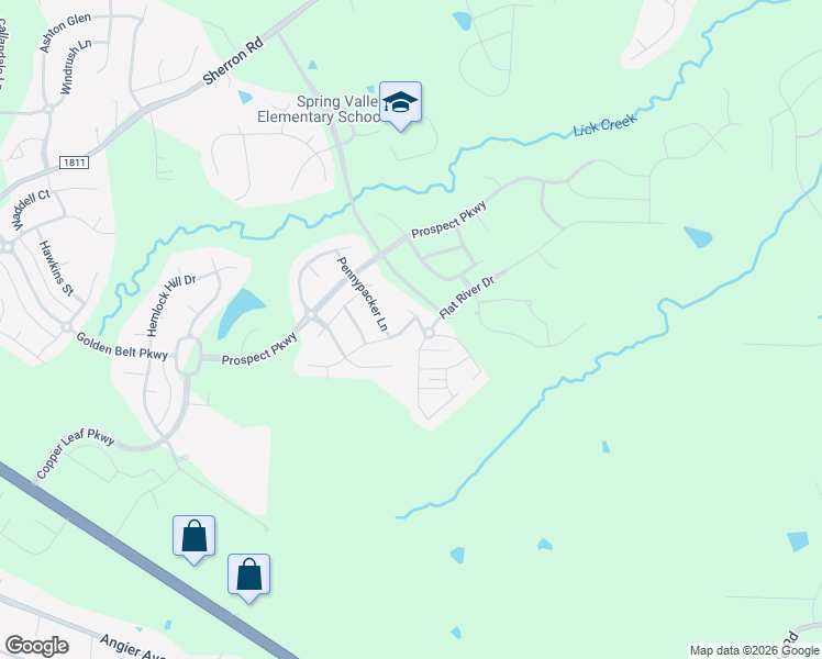 map of restaurants, bars, coffee shops, grocery stores, and more near 2622 Teermark Lane in Durham