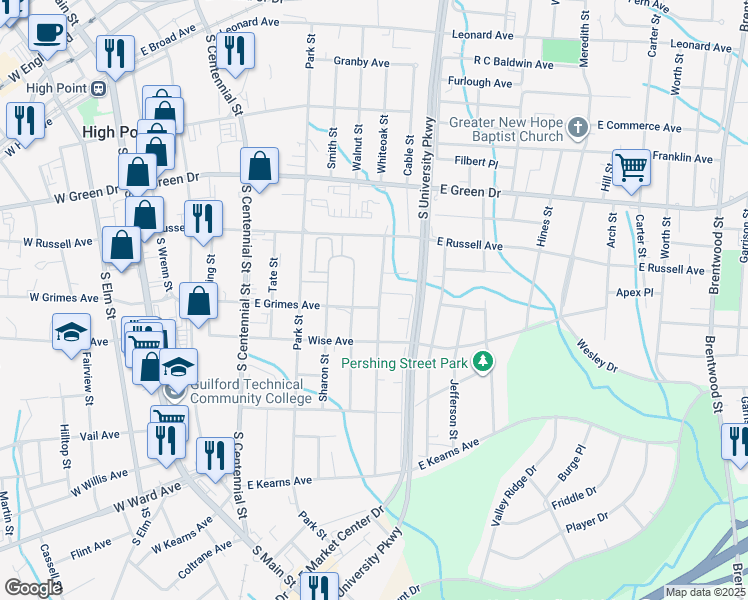 map of restaurants, bars, coffee shops, grocery stores, and more near 904 Asheboro Street in High Point
