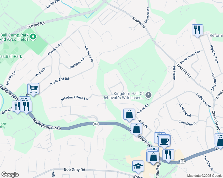 map of restaurants, bars, coffee shops, grocery stores, and more near 9126 Candle Pine Drive in Knoxville