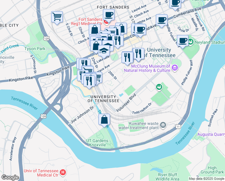 map of restaurants, bars, coffee shops, grocery stores, and more near 2117 Andy Holt Ave in Knoxville