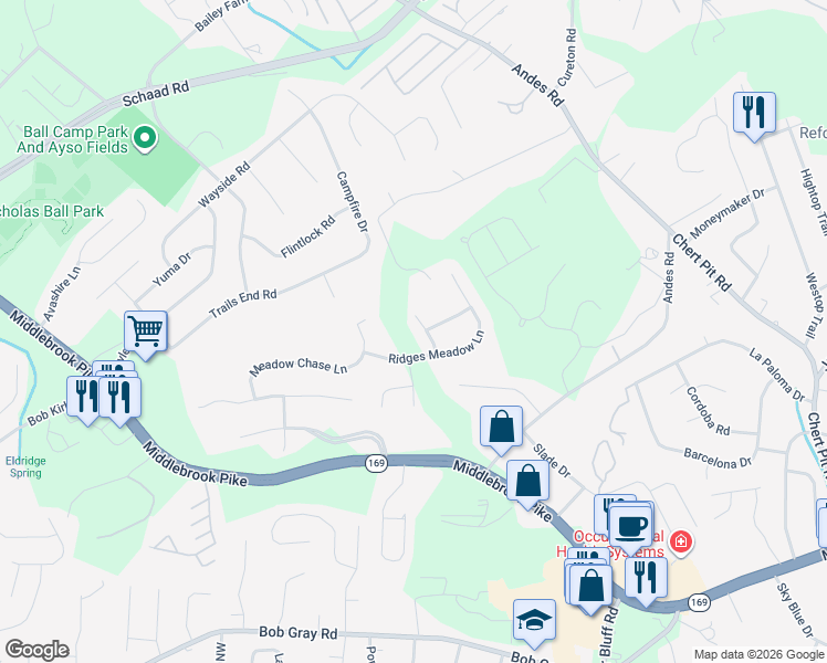 map of restaurants, bars, coffee shops, grocery stores, and more near 1621 Briarfield Lane in Knoxville