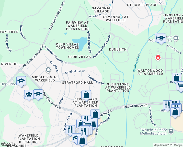 map of restaurants, bars, coffee shops, grocery stores, and more near 2720 Stratford Hall Drive in Raleigh
