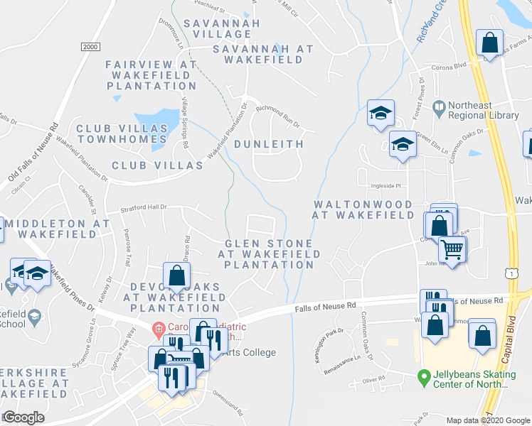 map of restaurants, bars, coffee shops, grocery stores, and more near 2921 Elmfield Street in Raleigh