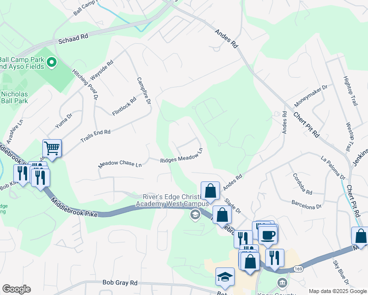 map of restaurants, bars, coffee shops, grocery stores, and more near 9120 Candle Pine Drive in Knoxville