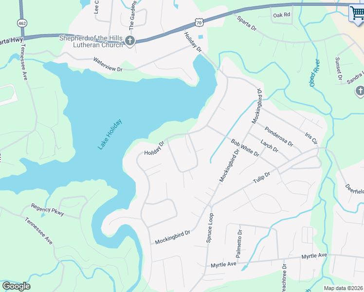 map of restaurants, bars, coffee shops, grocery stores, and more near 30 Cardinal Loop in Crossville