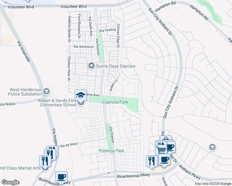 map of restaurants, bars, coffee shops, grocery stores, and more near 2123 Emyvale Court in Henderson