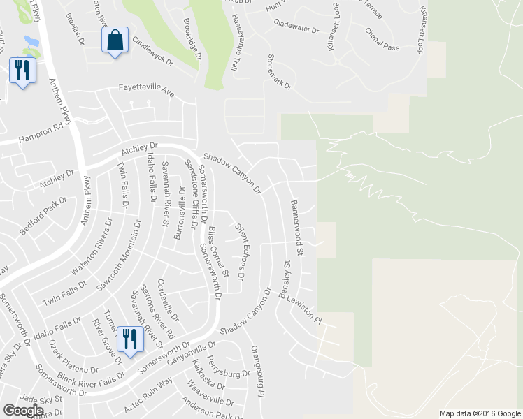 map of restaurants, bars, coffee shops, grocery stores, and more near 2147 Shadow Canyon Drive in Henderson