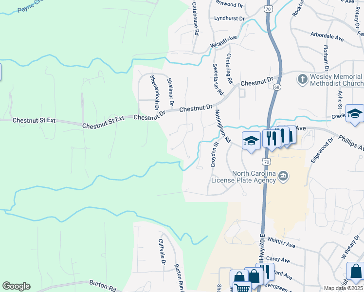 map of restaurants, bars, coffee shops, grocery stores, and more near 513 Harrogate Court in High Point