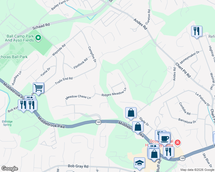 map of restaurants, bars, coffee shops, grocery stores, and more near 1621 Briarfield Lane in Knoxville