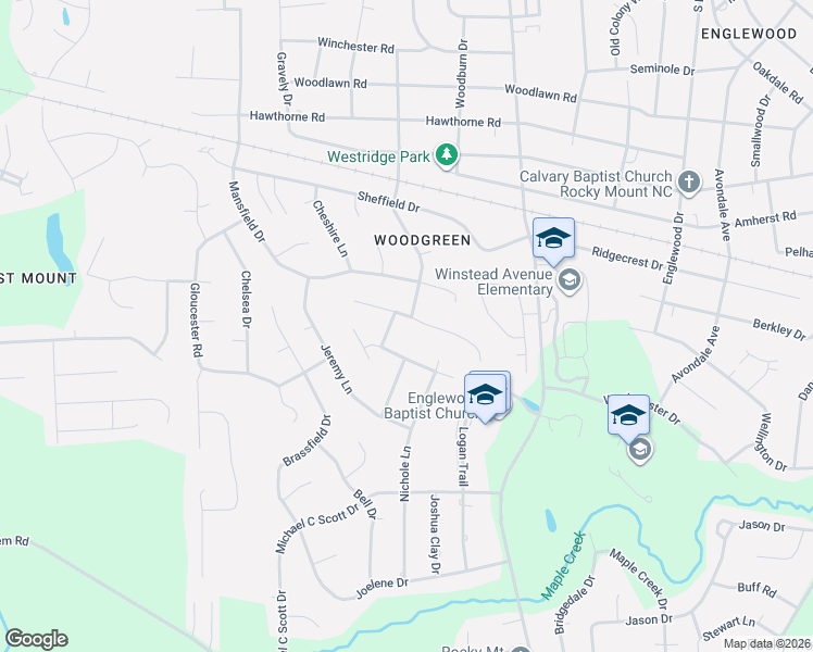 map of restaurants, bars, coffee shops, grocery stores, and more near 100 Edinborough Ct in Rocky Mt