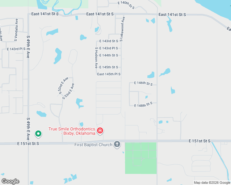 map of restaurants, bars, coffee shops, grocery stores, and more near 6036 East 146th Place South in Bixby