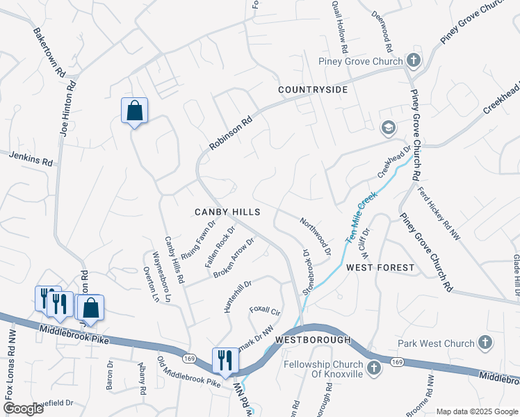 map of restaurants, bars, coffee shops, grocery stores, and more near 1904 Northwood Drive in Knoxville