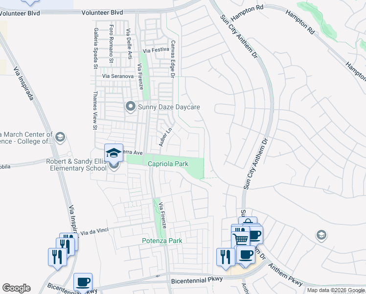 map of restaurants, bars, coffee shops, grocery stores, and more near 2122 Danzinger Place in Henderson
