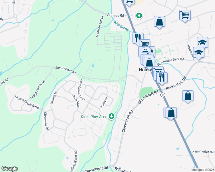 map of restaurants, bars, coffee shops, grocery stores, and more near 3328 Redmon Hill in Nolensville