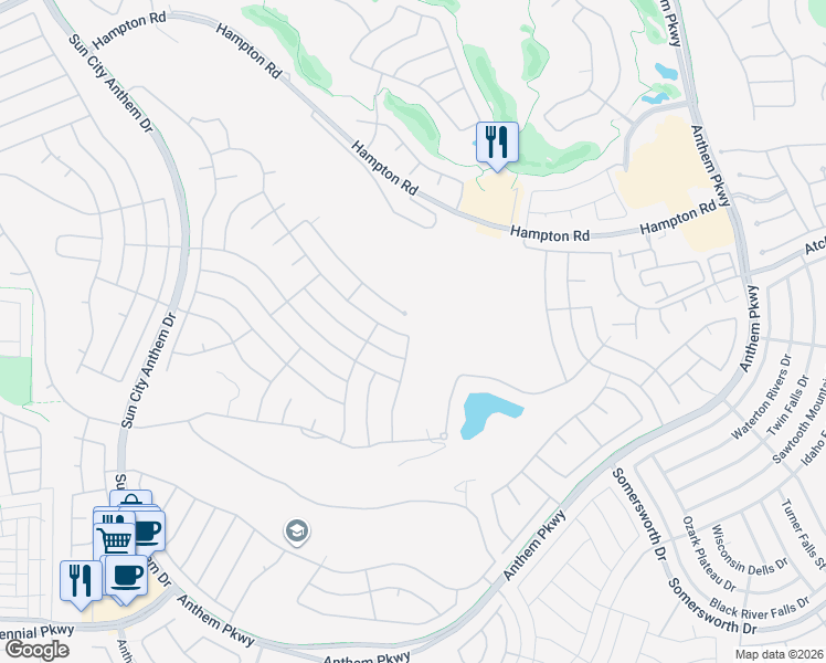 map of restaurants, bars, coffee shops, grocery stores, and more near 2718 Hartwick Pines Drive in Henderson