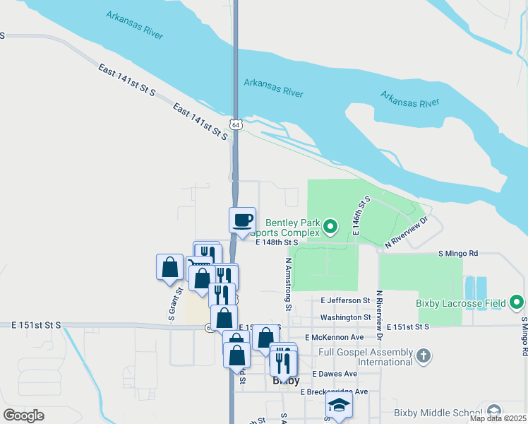 map of restaurants, bars, coffee shops, grocery stores, and more near 14701 South 82nd East Avenue in Bixby