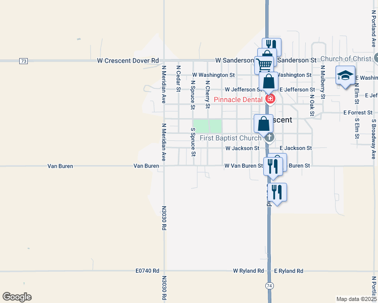 map of restaurants, bars, coffee shops, grocery stores, and more near 305 South Spruce Street in Crescent