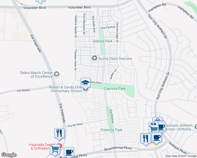 map of restaurants, bars, coffee shops, grocery stores, and more near 2120 Waterlily View Street in Henderson