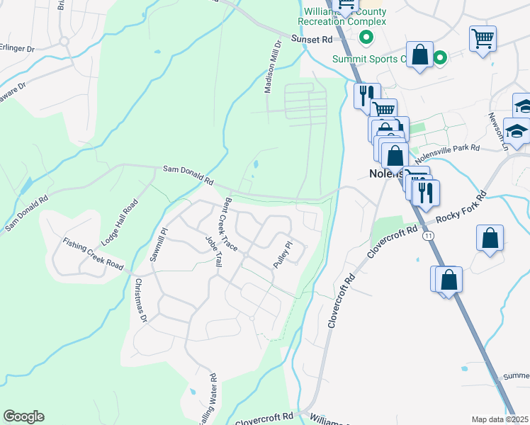 map of restaurants, bars, coffee shops, grocery stores, and more near 3360 Redmon Hill in Nolensville