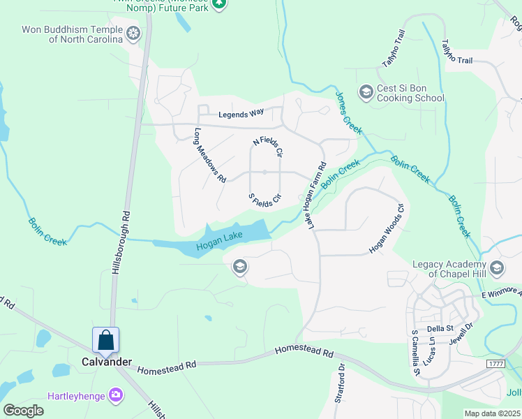 map of restaurants, bars, coffee shops, grocery stores, and more near 129 South Fields Circle in Chapel Hill