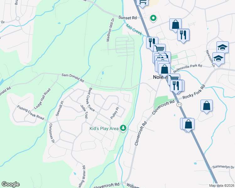map of restaurants, bars, coffee shops, grocery stores, and more near 3328 Redmon Hill in Nolensville