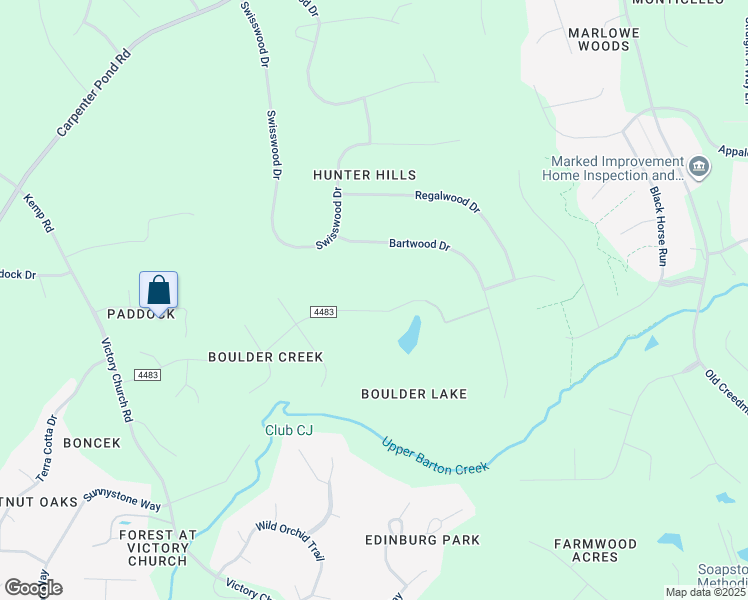 map of restaurants, bars, coffee shops, grocery stores, and more near 4900 Boulder Creek Lane in Raleigh