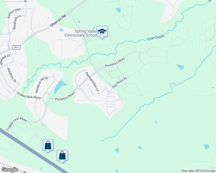 map of restaurants, bars, coffee shops, grocery stores, and more near 2907 Long Meadow Lane in Durham