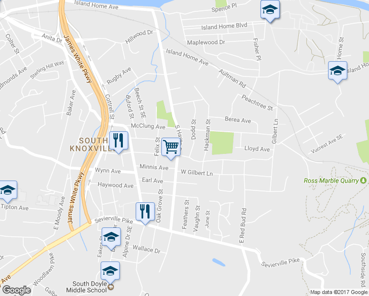 map of restaurants, bars, coffee shops, grocery stores, and more near 3108 South Haven Road in Knoxville