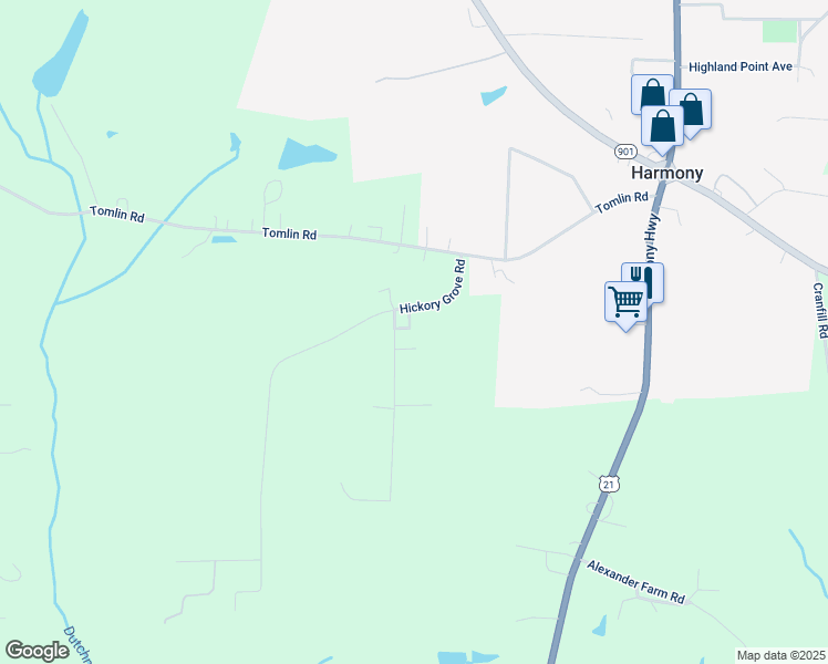 map of restaurants, bars, coffee shops, grocery stores, and more near 111 Nicole Drive in Harmony