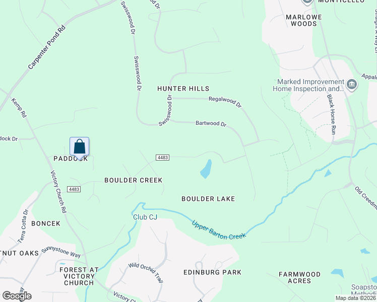 map of restaurants, bars, coffee shops, grocery stores, and more near 4900 Boulder Creek Lane in Raleigh