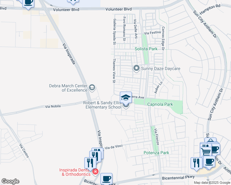 map of restaurants, bars, coffee shops, grocery stores, and more near 3216 Del Terra Avenue in Henderson