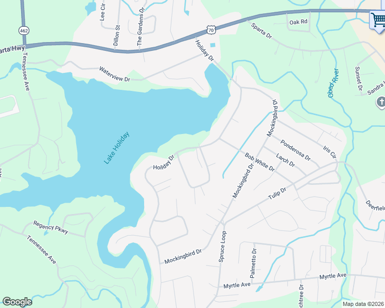 map of restaurants, bars, coffee shops, grocery stores, and more near 30 Cardinal Loop in Crossville