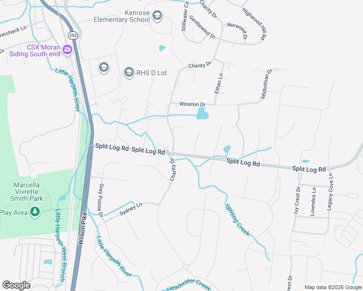map of restaurants, bars, coffee shops, grocery stores, and more near 9050 Split Log Road in Brentwood