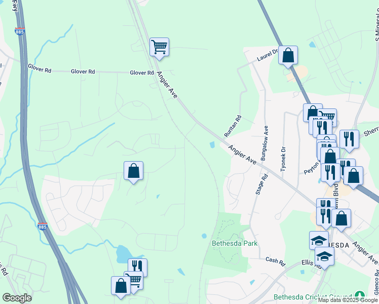 map of restaurants, bars, coffee shops, grocery stores, and more near 1103 Wrenn Road in Durham