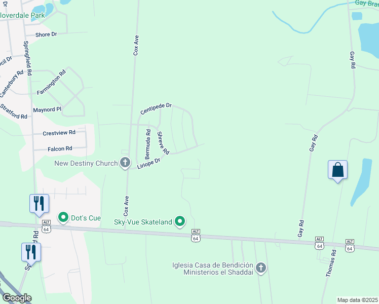 map of restaurants, bars, coffee shops, grocery stores, and more near 2701 Shreve Road in Rocky Mount