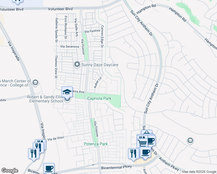 map of restaurants, bars, coffee shops, grocery stores, and more near 2122 Danzinger Place in Henderson