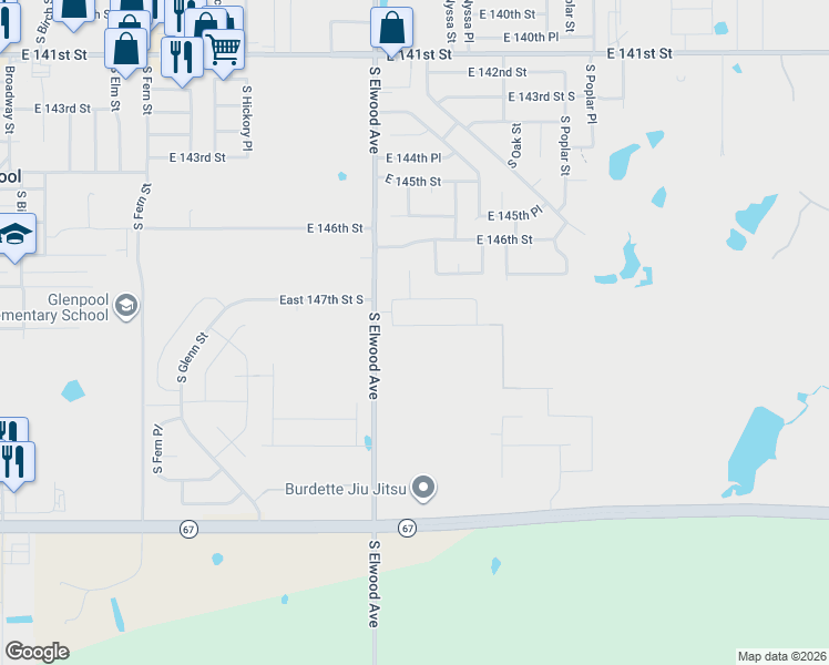 map of restaurants, bars, coffee shops, grocery stores, and more near 1014 East 148th Street in Glenpool