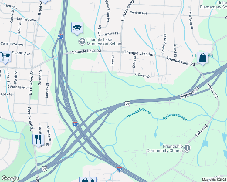 map of restaurants, bars, coffee shops, grocery stores, and more near 3007 Lowe Avenue in High Point