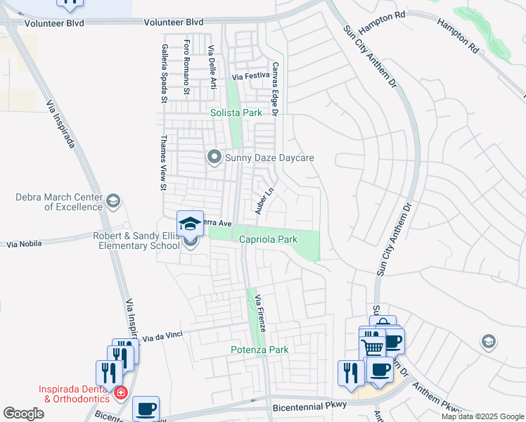 map of restaurants, bars, coffee shops, grocery stores, and more near 2125 Emyvale Court in Henderson