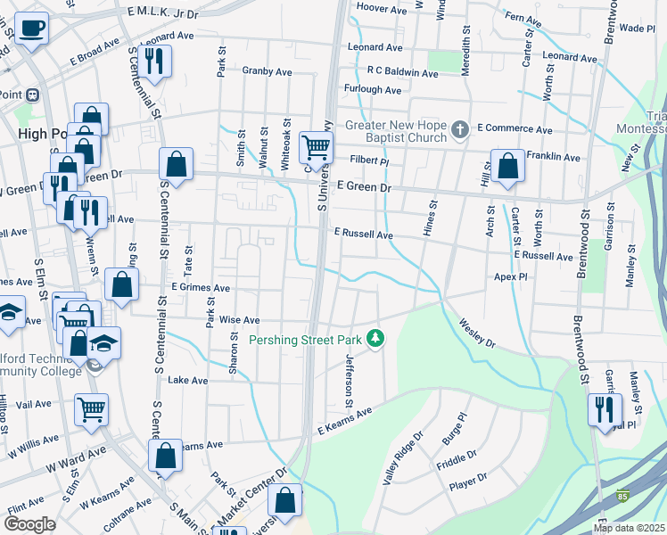 map of restaurants, bars, coffee shops, grocery stores, and more near 1006 Anderson Place in High Point