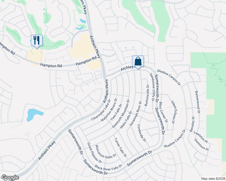 map of restaurants, bars, coffee shops, grocery stores, and more near Anthem Parkway in Henderson