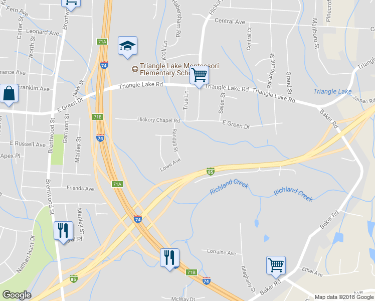 map of restaurants, bars, coffee shops, grocery stores, and more near 3007 Lowe Avenue in High Point