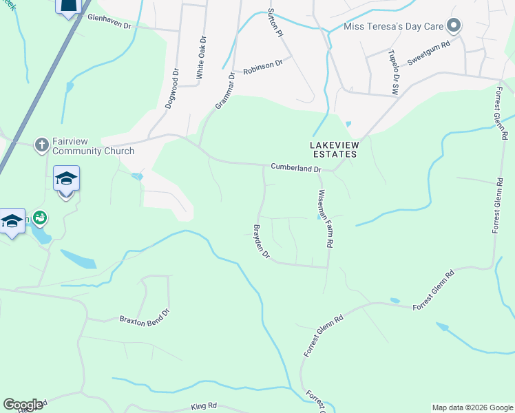 map of restaurants, bars, coffee shops, grocery stores, and more near 1018 Brayden Drive in Fairview