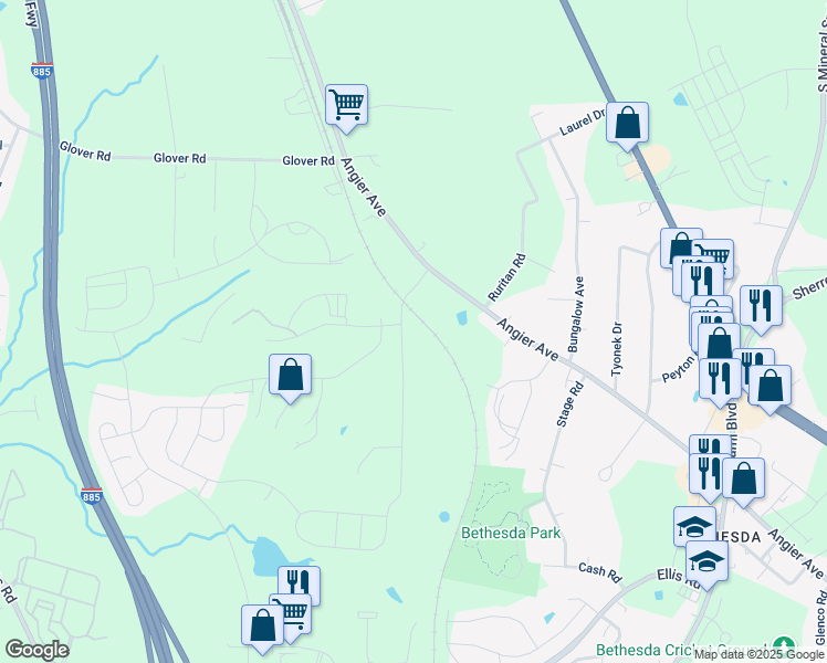 map of restaurants, bars, coffee shops, grocery stores, and more near 1103 Wrenn Road in Durham