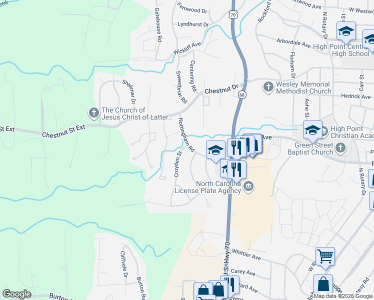 map of restaurants, bars, coffee shops, grocery stores, and more near 937 Kingston Street in High Point